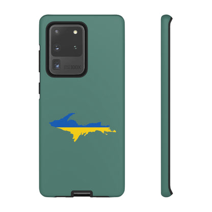 Michigan Upper Peninsula Tough Phone Case (Copper Green w/ UP Ukraine Flag Outline) | Samsung & Pixel Android