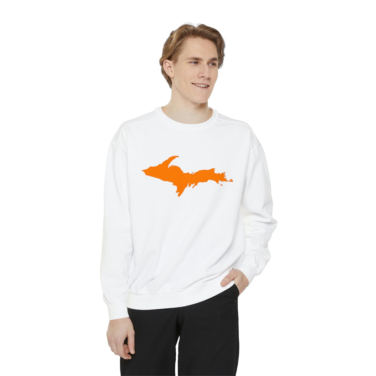 Michigan Upper Peninsula Sweatshirt (w/ Orange UP Outline) | Unisex Garment Dyed