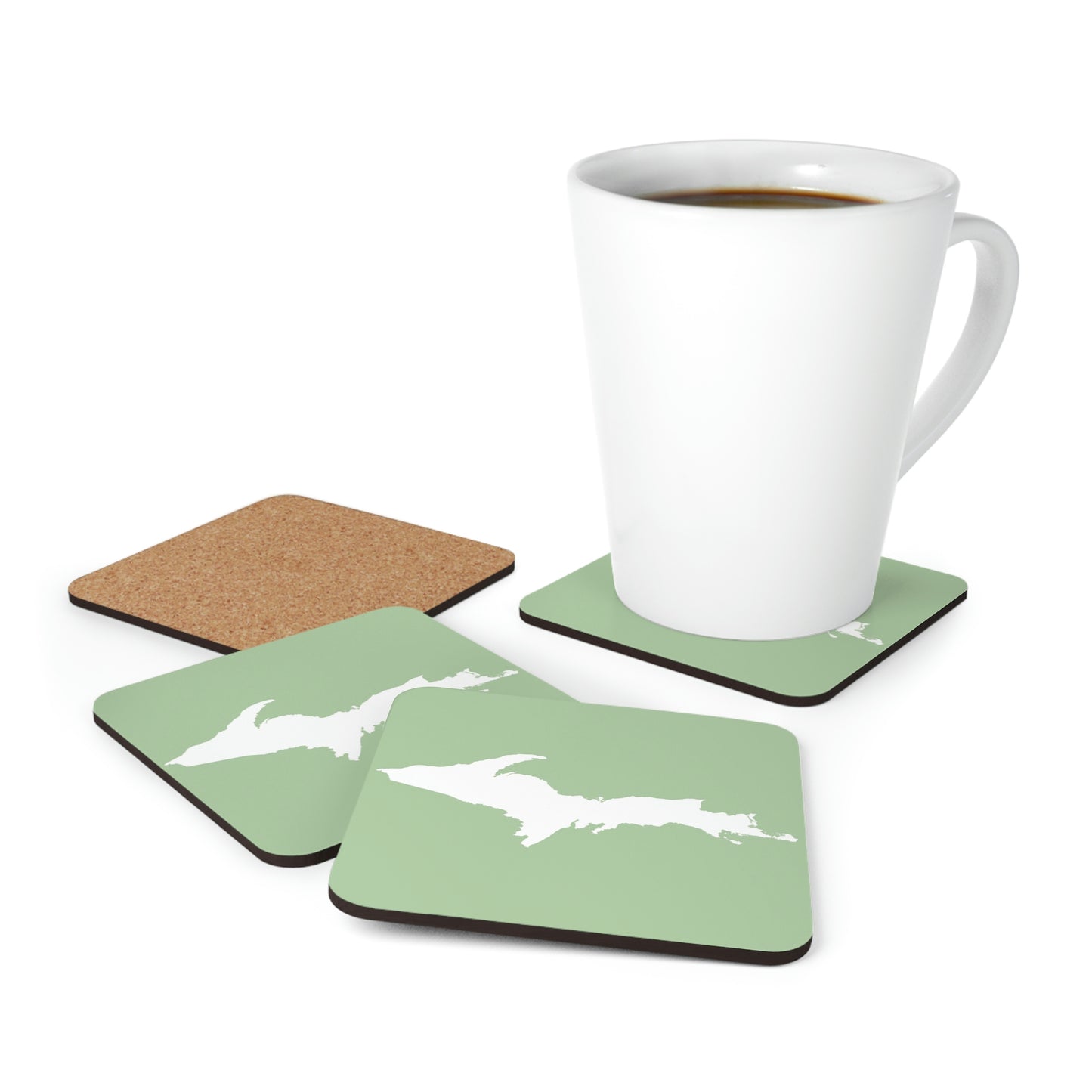 Michigan Upper Peninsula Coaster Set (Green Tea Color w/ UP Outline) | Corkwood - 4 pack