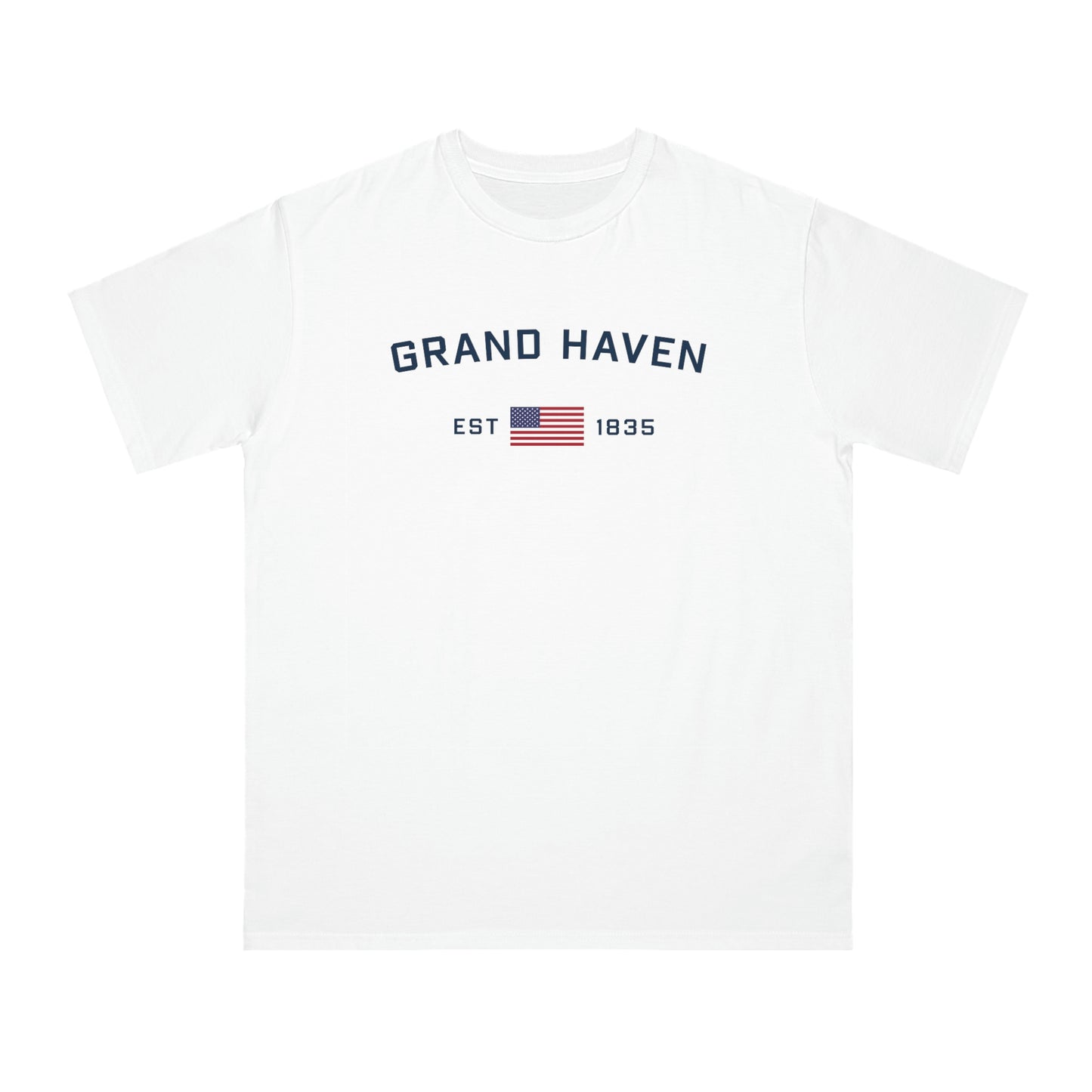 'Grand Haven EST 1835' T-Shirt (w/ USA Flag | Organic Unisex