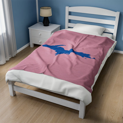 Michigan Upper Peninsula Plush Blanket (w/ Azure UP Outline) | Pink