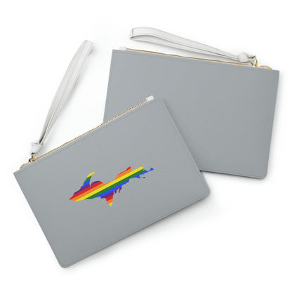 Michigan Upper Peninsula Clutch Bag (Silver w/ UP Pride Flag Outline)