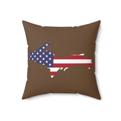 Michigan Upper Peninsula Accent Pillow (w/ UP USA Flag Outline) | Coffee Color