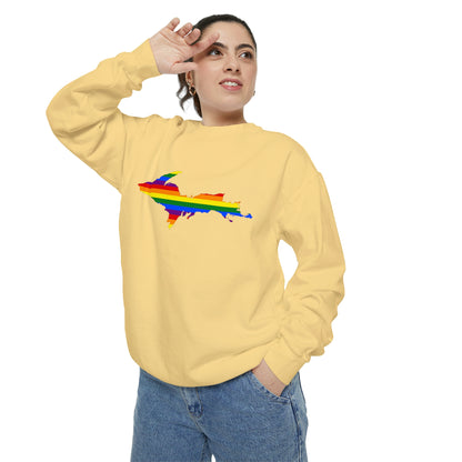 Michigan Upper Peninsula Sweatshirt (w/ UP Pride Flag Outline) | Unisex Garment Dyed