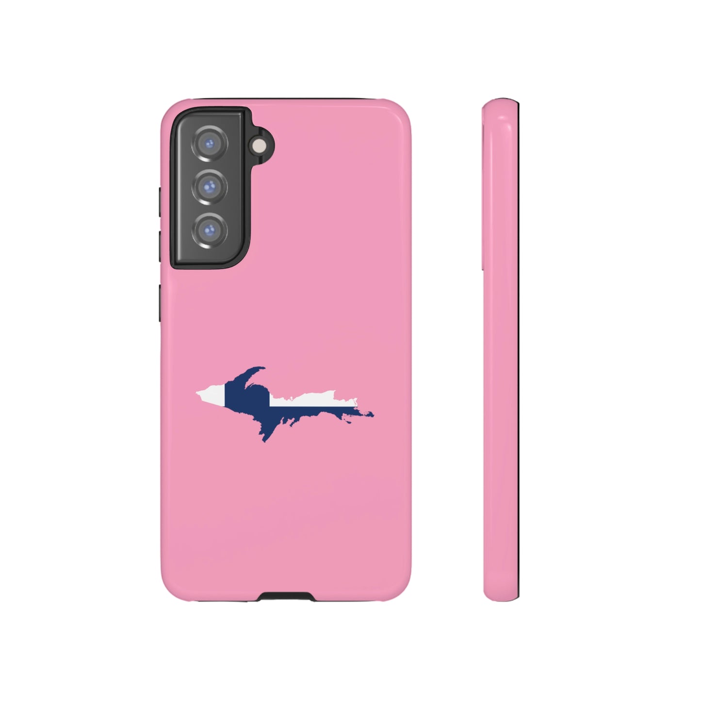 Michigan Upper Peninsula Tough Phone Case ('67 Caddie Pink w/ UP Finland Flag Outline) | Samsung & Pixel Android