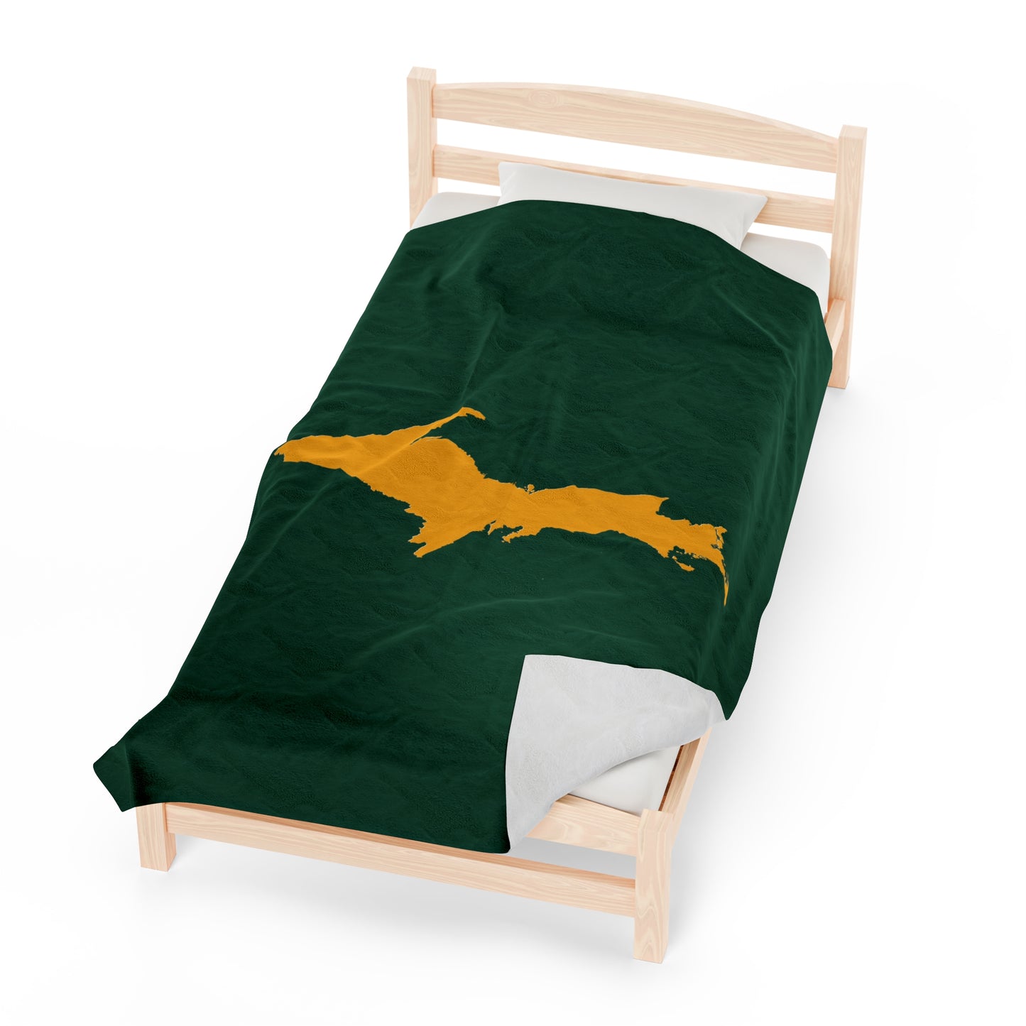 Michigan Upper Peninsula Plush Blanket (w/ Gold UP Outline) | Superior Green