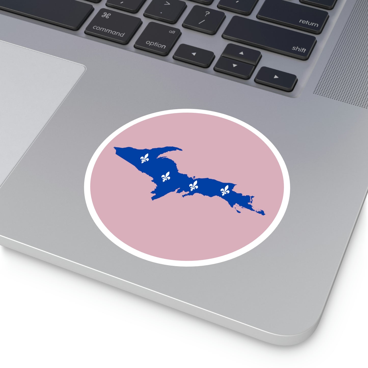 Michigan Upper Peninsula Round Stickers (Pink w/ UP Quebec Flag Outline) | Indoor\Outdoor