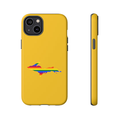 Michigan Upper Peninsula Tough Phone Case (Gold w/ UP Pride Flag Outline) | Apple iPhone