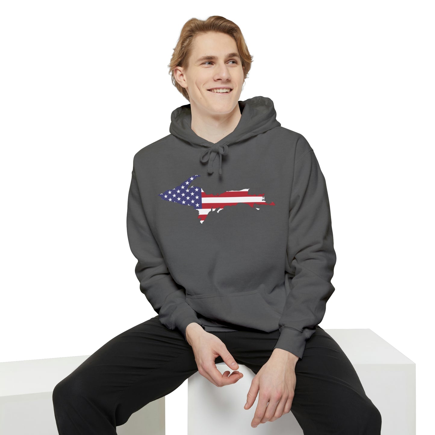 Michigan Upper Peninsula Hoodie (w/ UP USA Flag Outline) | Unisex Garment-Dyed