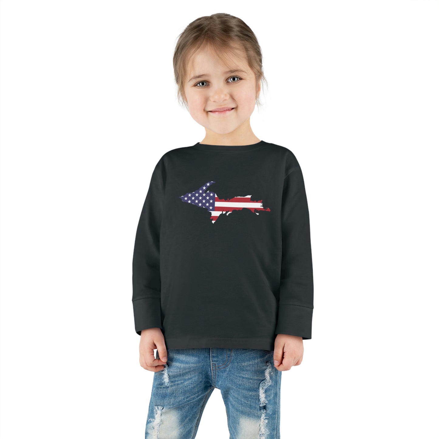 Michigan Upper Peninsula T-Shirt (w/ UP USA Flag Outline) | Toddler Long Sleeve