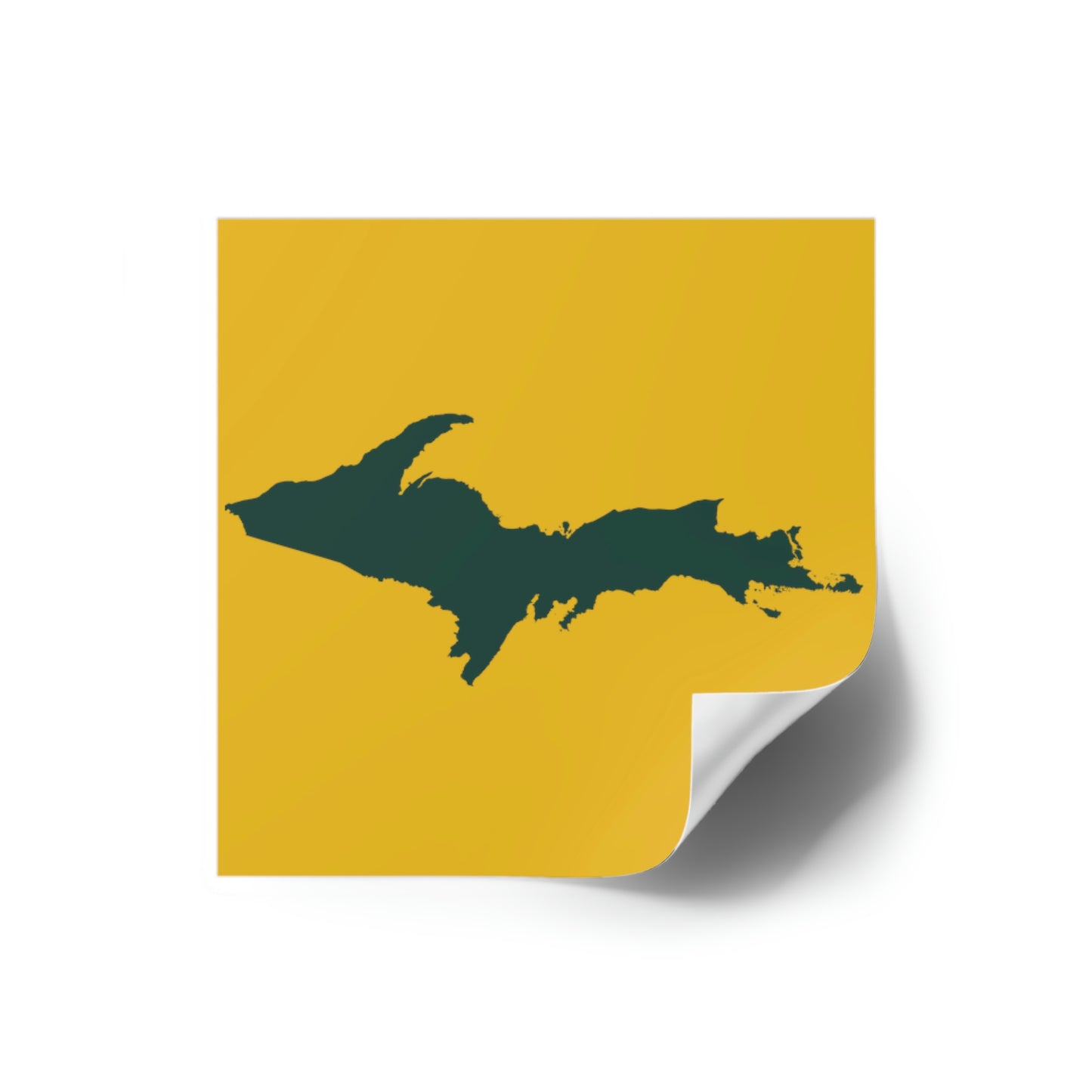Michigan Upper Peninsula Square Sticker (Gold w/ Green UP Outline) | Indoor/Outdoor