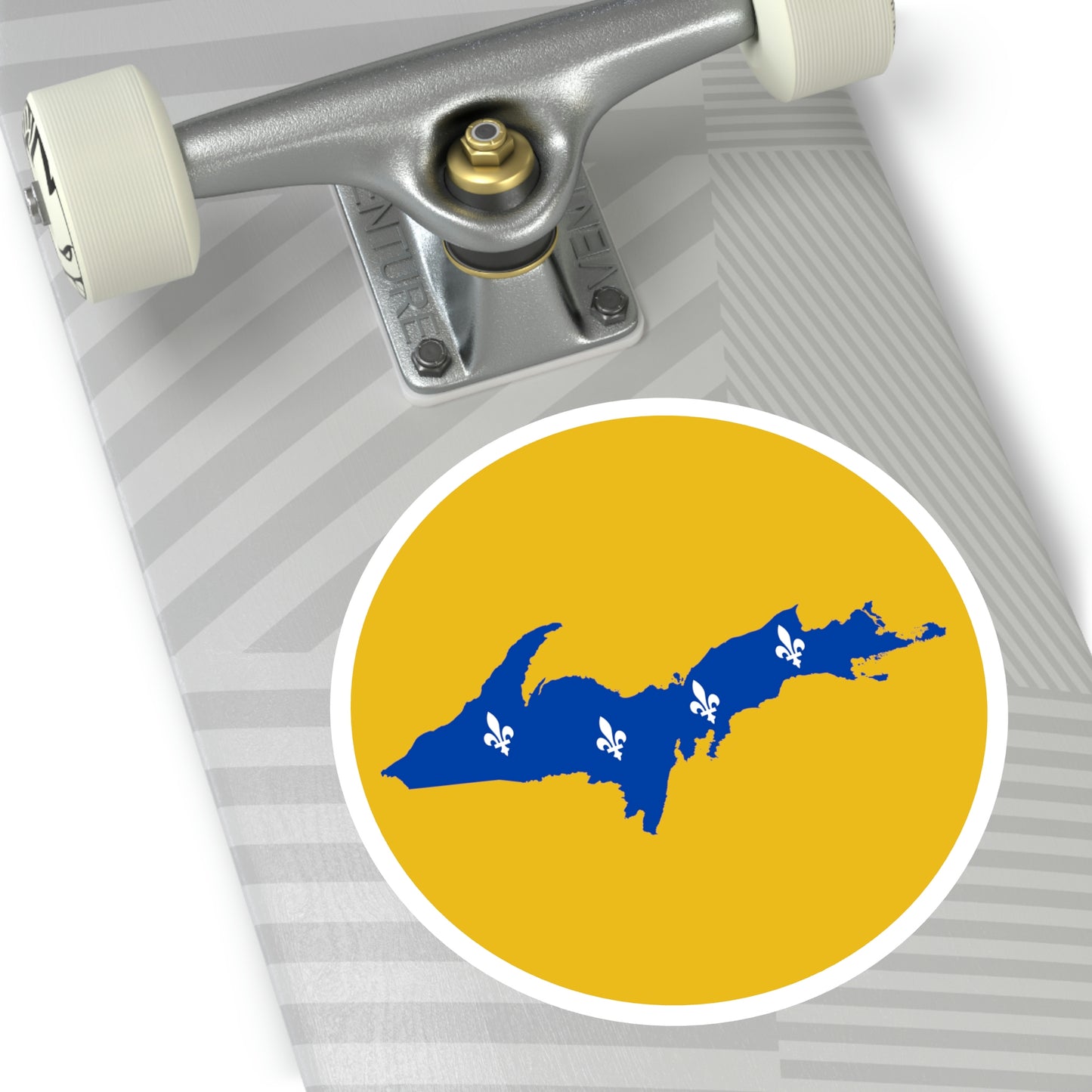 Michigan Upper Peninsula Round Stickers (Gold w/ UP Quebec Flag Outline) | Indoor\Outdoor