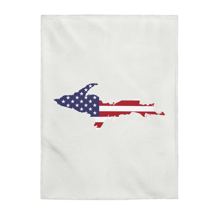 Michigan Upper Peninsula Plush Blanket (w/ UP USA Flag Outline) | Birch Bark White