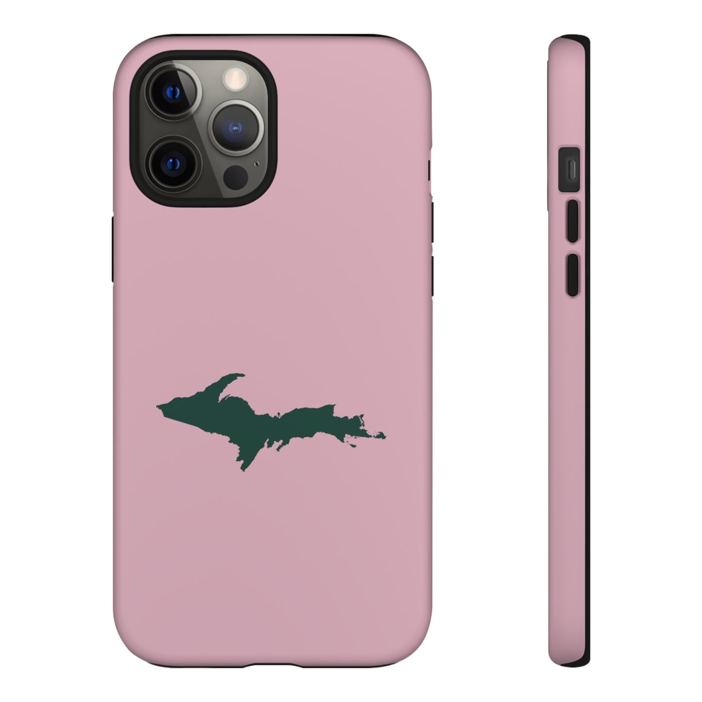 Michigan Upper Peninsula Tough Phone Case (Pink w/ Green UP Outline) | Apple iPhone