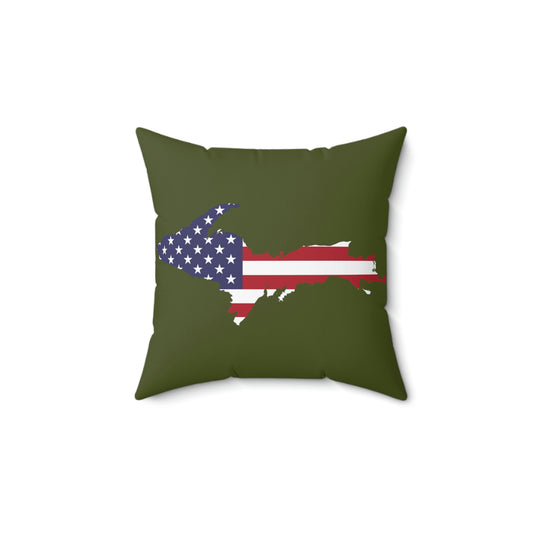 Michigan Upper Peninsula Accent Pillow (w/ UP USA Flag Outline) | Army Green