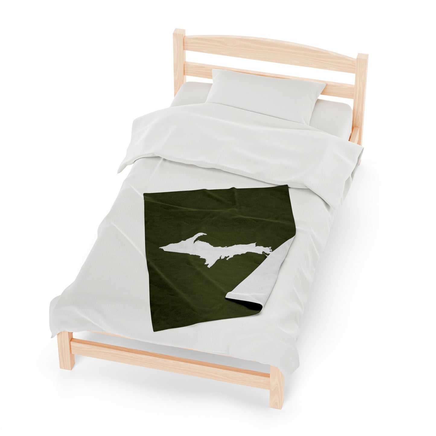 Michigan Upper Peninsula Plush Blanket (w/ UP Outline) | Army Green