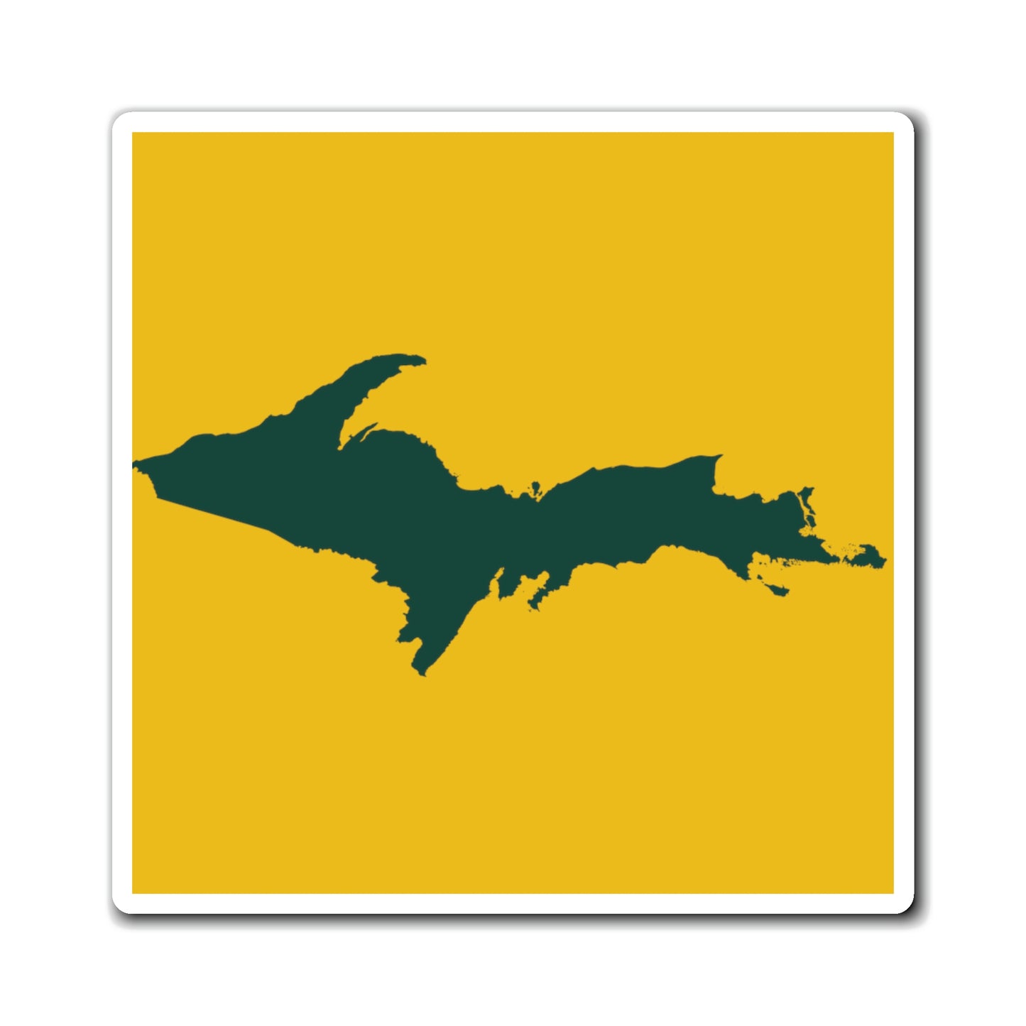 Michigan Upper Peninsula Square Magnet (Gold w/ Green UP Outline)