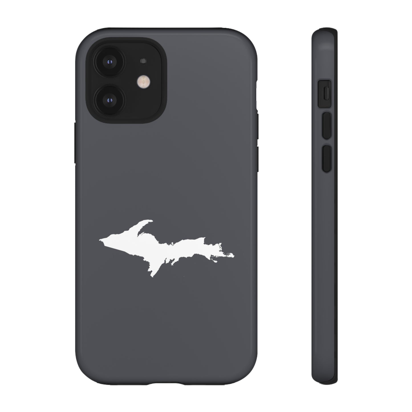 Michigan Upper Peninsula Tough Phone Case (Iron Ore Grey w/ UP Outline) | Apple iPhone