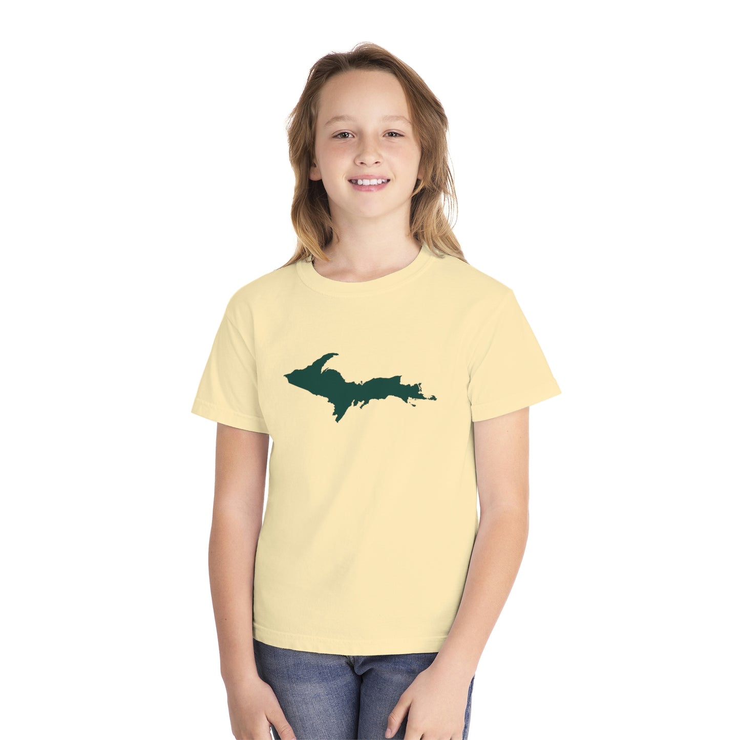 Michigan Upper Peninsula T-Shirt (w/ Green UP Outline) | Youth Garment-Dyed