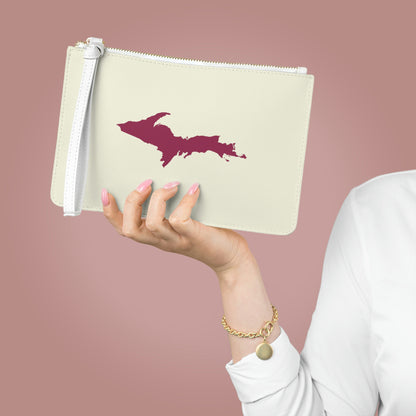 Michigan Upper Peninsula Clutch Bag (Ivory Color w/ Ruby UP Outline)