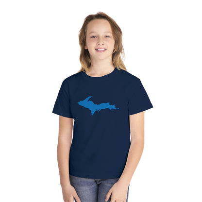 Michigan Upper Peninsula T-Shirt (w/ Azure UP Outline) | Youth Garment-Dyed