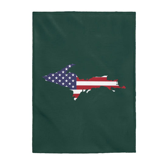 Michigan Upper Peninsula Plush Blanket (w/ UP USA Flag Outline) | Green