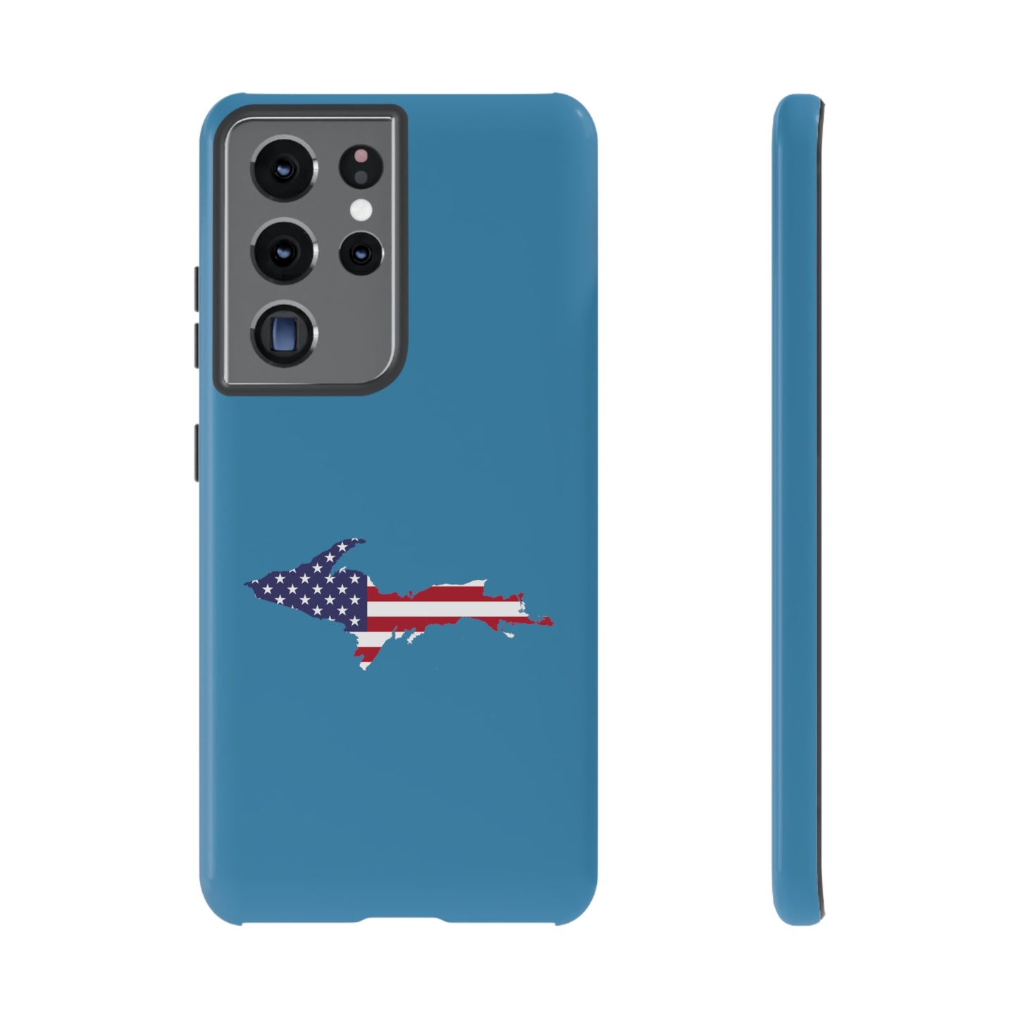 Michigan Upper Peninsula Tough Phone Case (Lake Michigan Blue w/ UP USA Flag Outline) | Samsung & Pixel Android