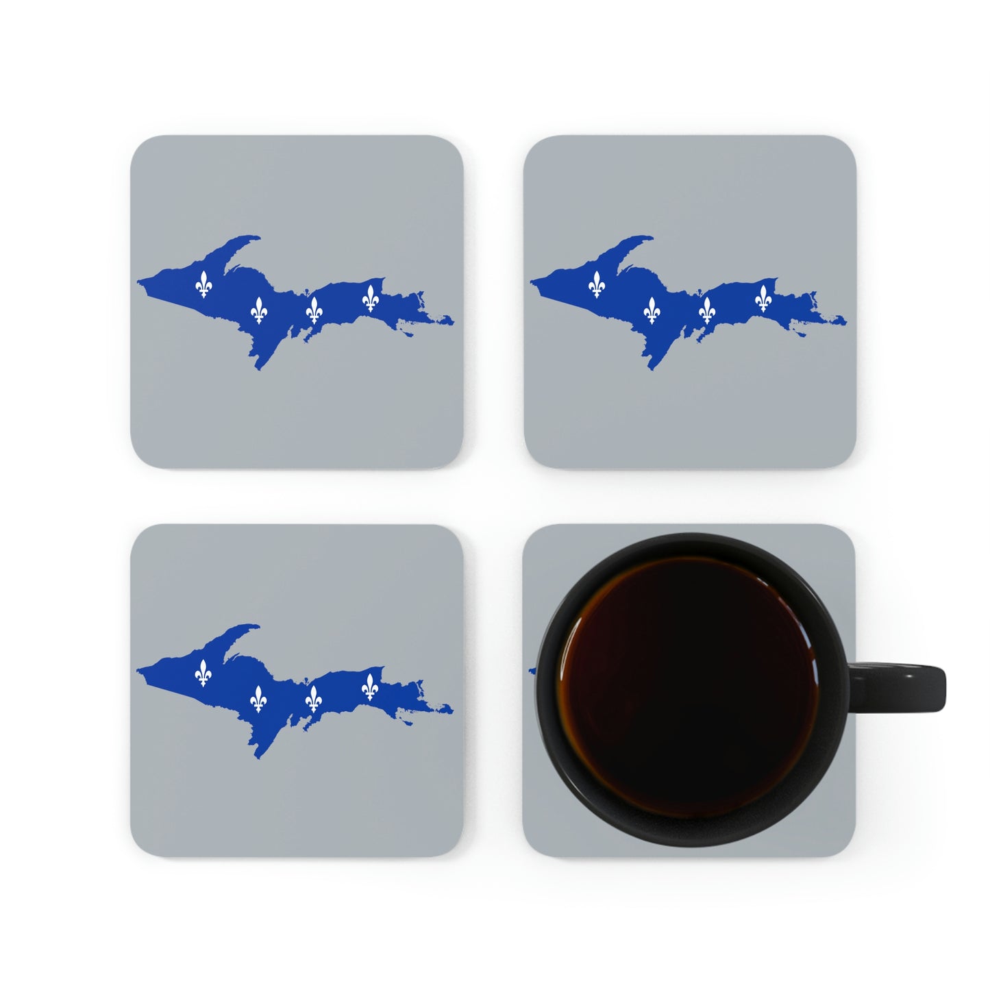 Michigan Upper Peninsula Coaster Set (Silver w/ UP Quebec Flag Outline) | Corkwood - 4 pack