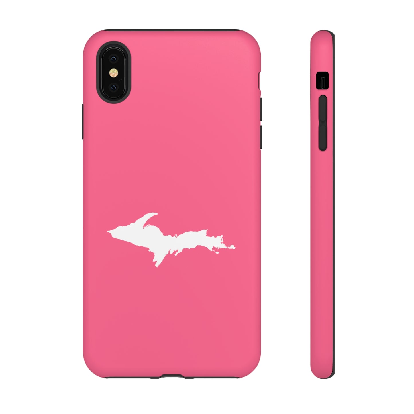 Michigan Upper Peninsula Tough Phone Case (Rhodochrosite Pink w/ UP Outline) | Apple iPhone