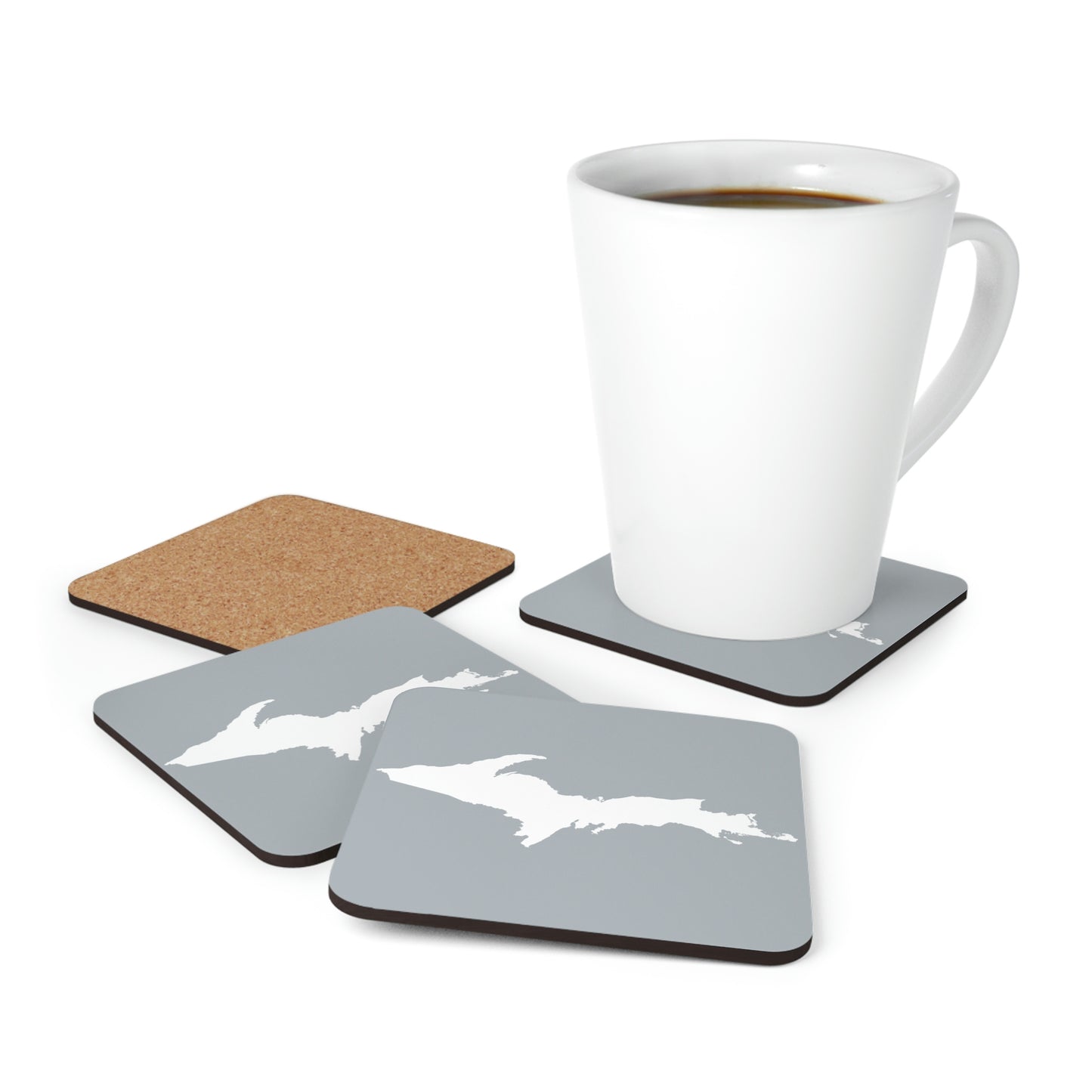 Michigan Upper Peninsula Coaster Set (Silver w/ UP Outline) | Corkwood - 4 pack