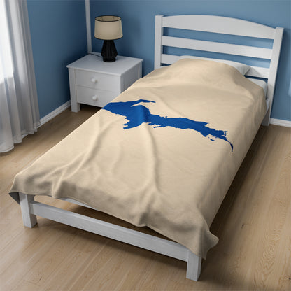 Michigan Upper Peninsula Plush Blanket (w/ Azure UP Outline) | Champagne White