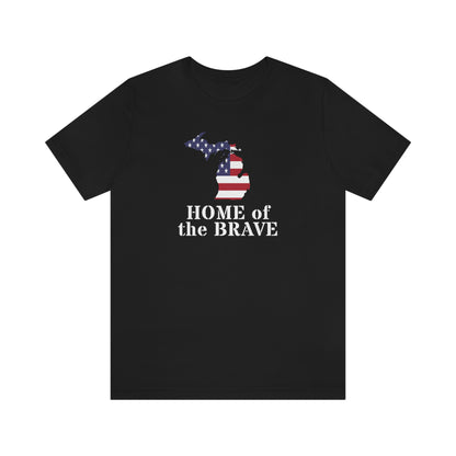 Michigan 'Home of the Brave' T-Shirt (Army Stencil Font w/ MI USA Outline) | Unisex Standard Fit