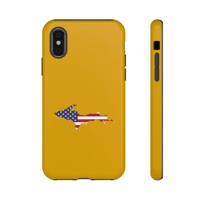 Michigan Upper Peninsula Tough Phone Case (Gold w/ UP USA Flag Outline) | Apple iPhone