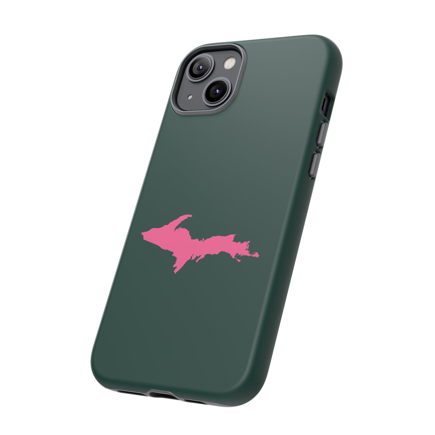 Michigan Upper Peninsula Tough Phone Case (Green w/ Pink UP Outline) | Apple iPhone