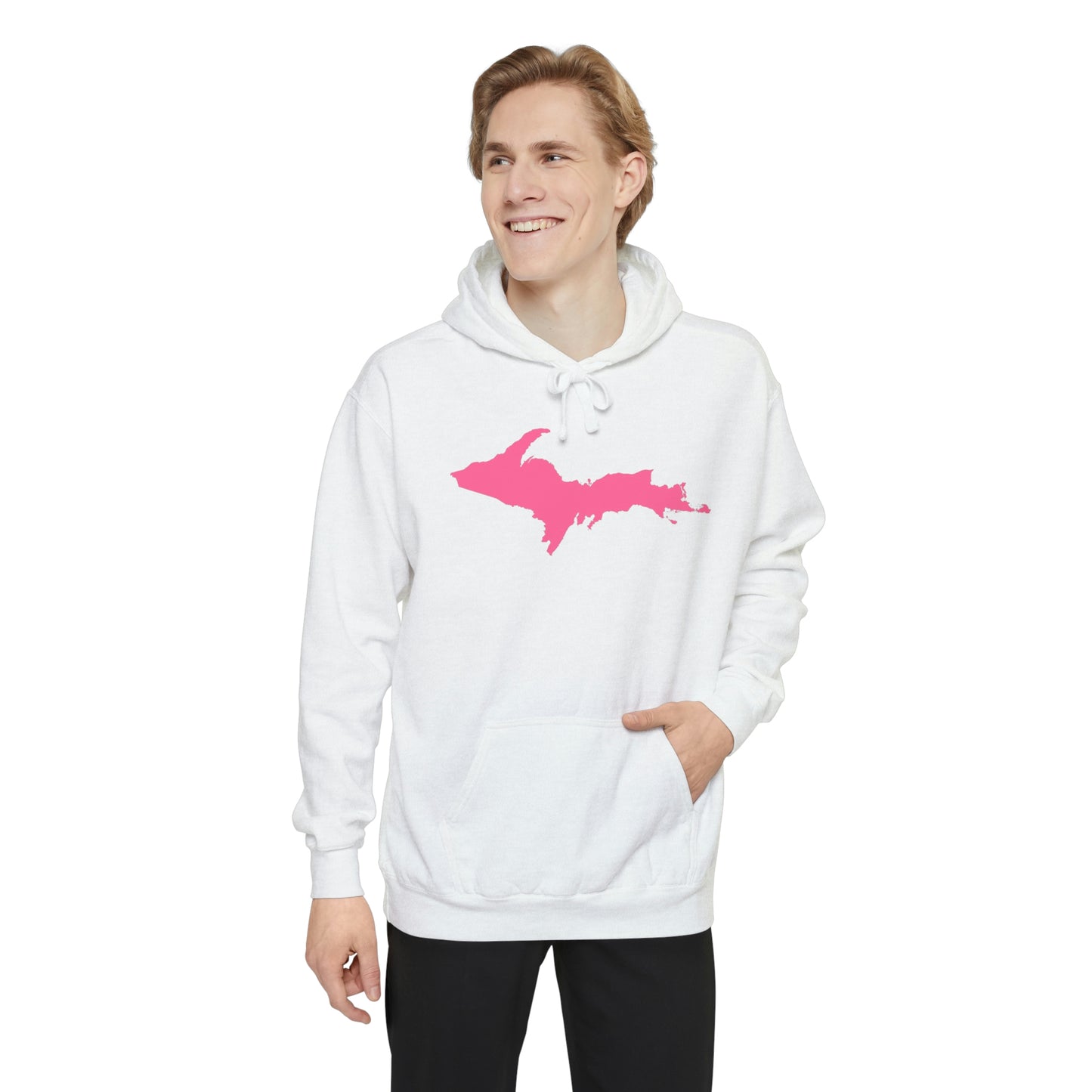 Michigan Upper Peninsula Hoodie (w/ Pink UP Outline) | Unisex Garment-Dyed