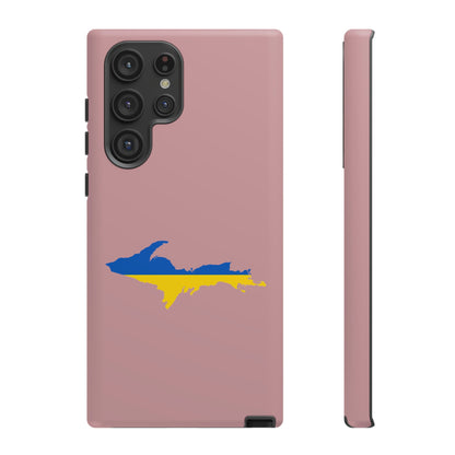 Michigan Upper Peninsula Tough Phone Case (Cherry Blossom Pink w/ UP Ukraine Flag Outline) | Samsung & Pixel Android