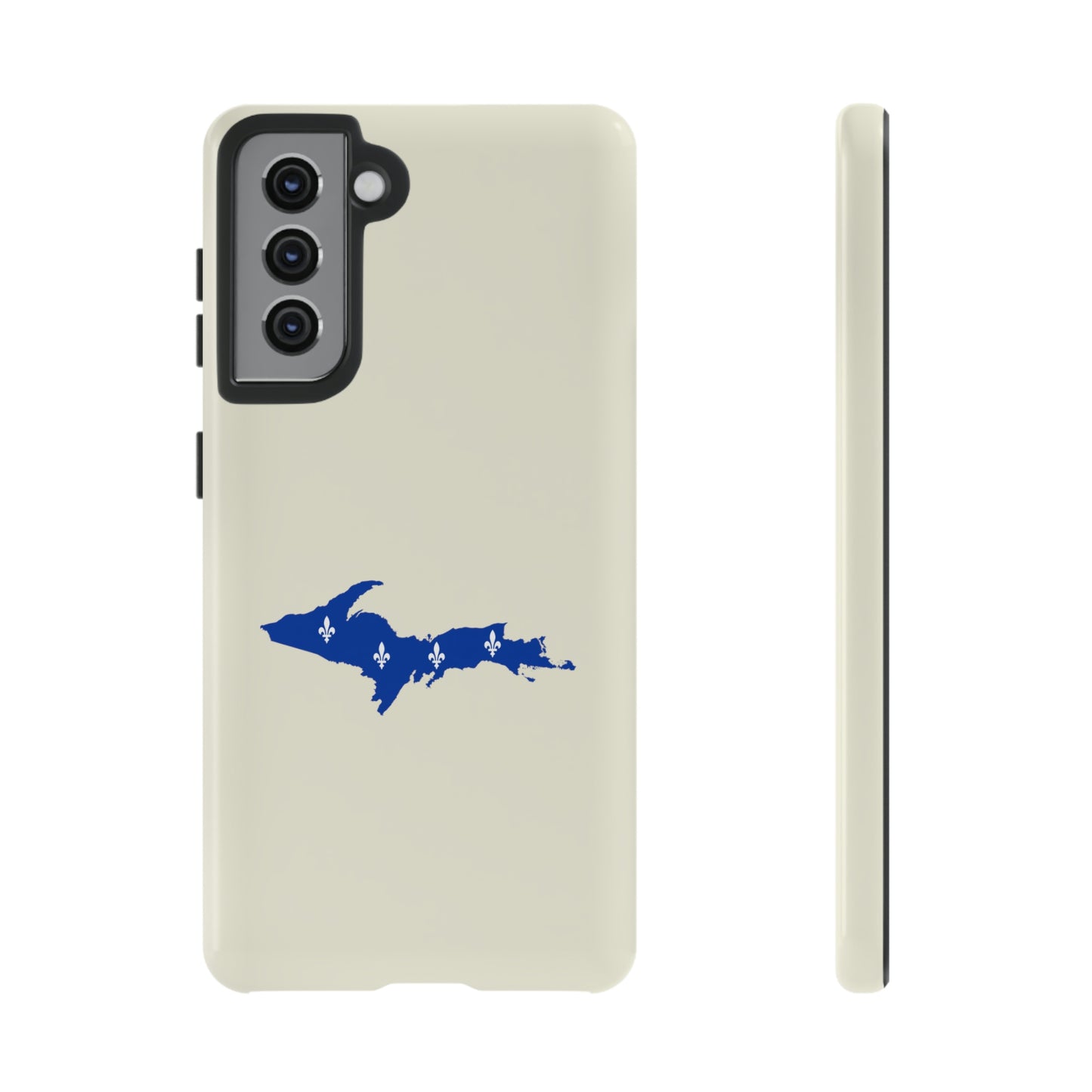 Michigan Upper Peninsula Tough Phone Case (Ivory Color w/ UP Quebec Flag Outline) | Samsung & Pixel Android