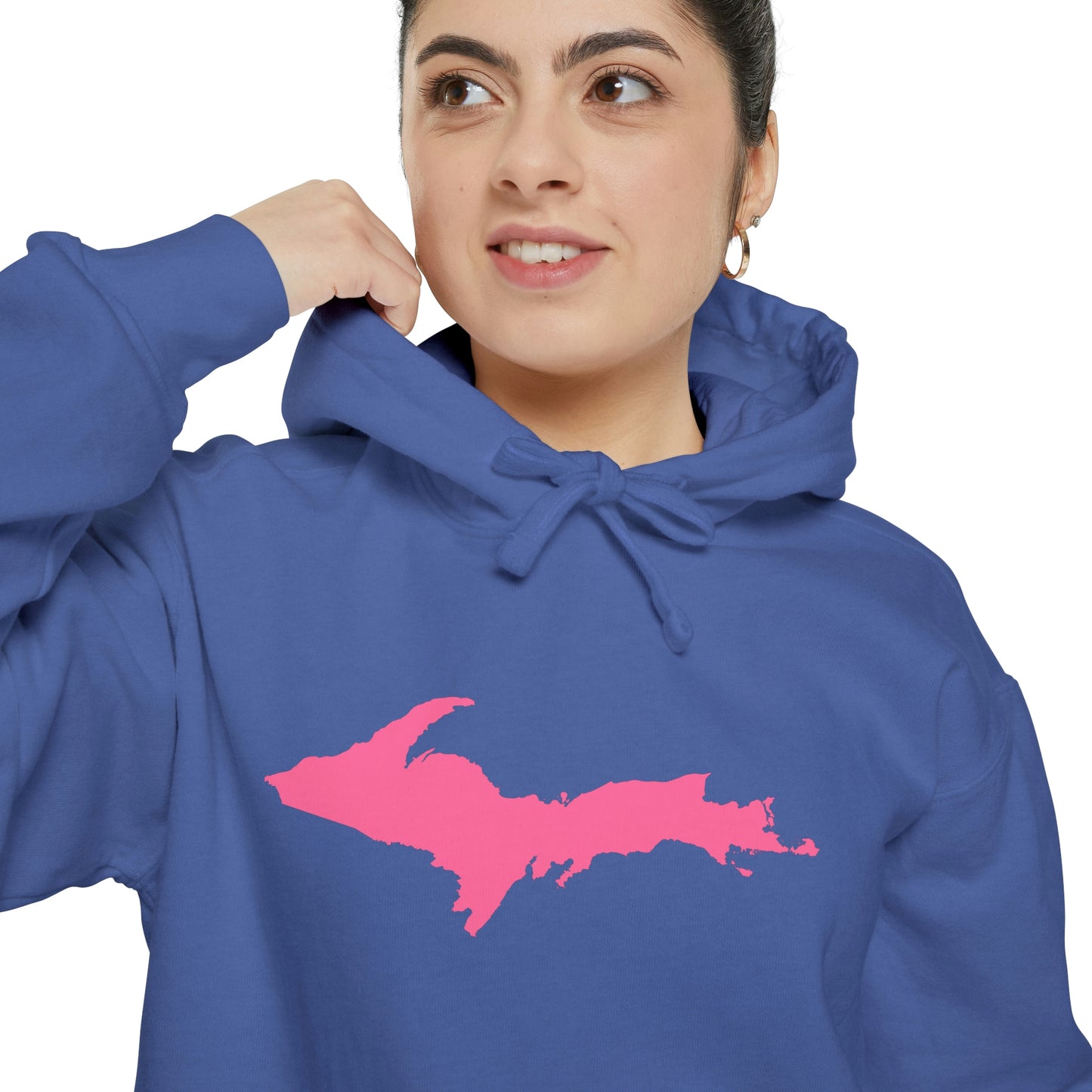 Michigan Upper Peninsula Hoodie (w/ Pink UP Outline) | Unisex Garment-Dyed