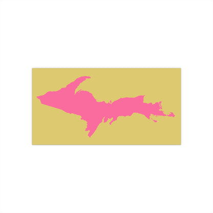 Michigan Upper Peninsula Bumper Sticker (w/ Pink UP Outline) | Plum Yellow Background