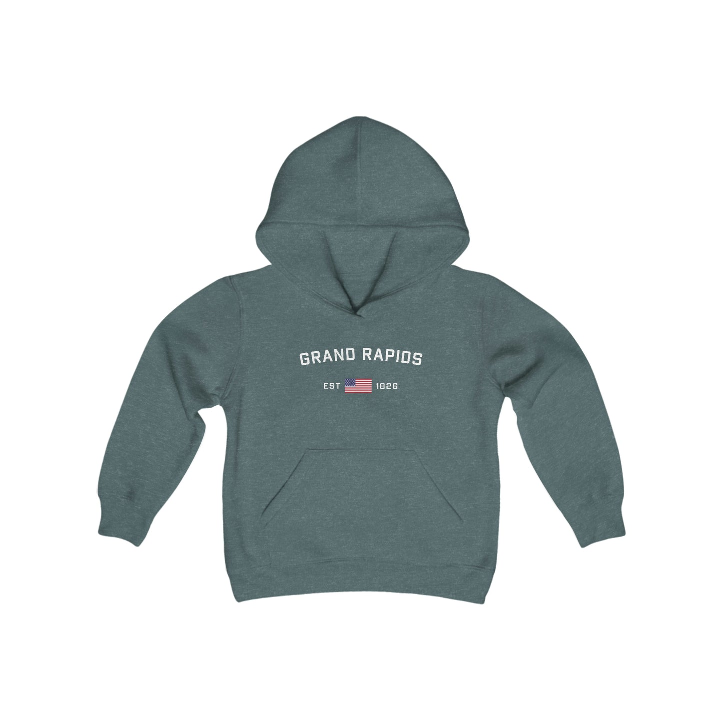 'Grand Rapids EST 1826' Hoodie (w/USA Flag Outline) | Unisex Youth