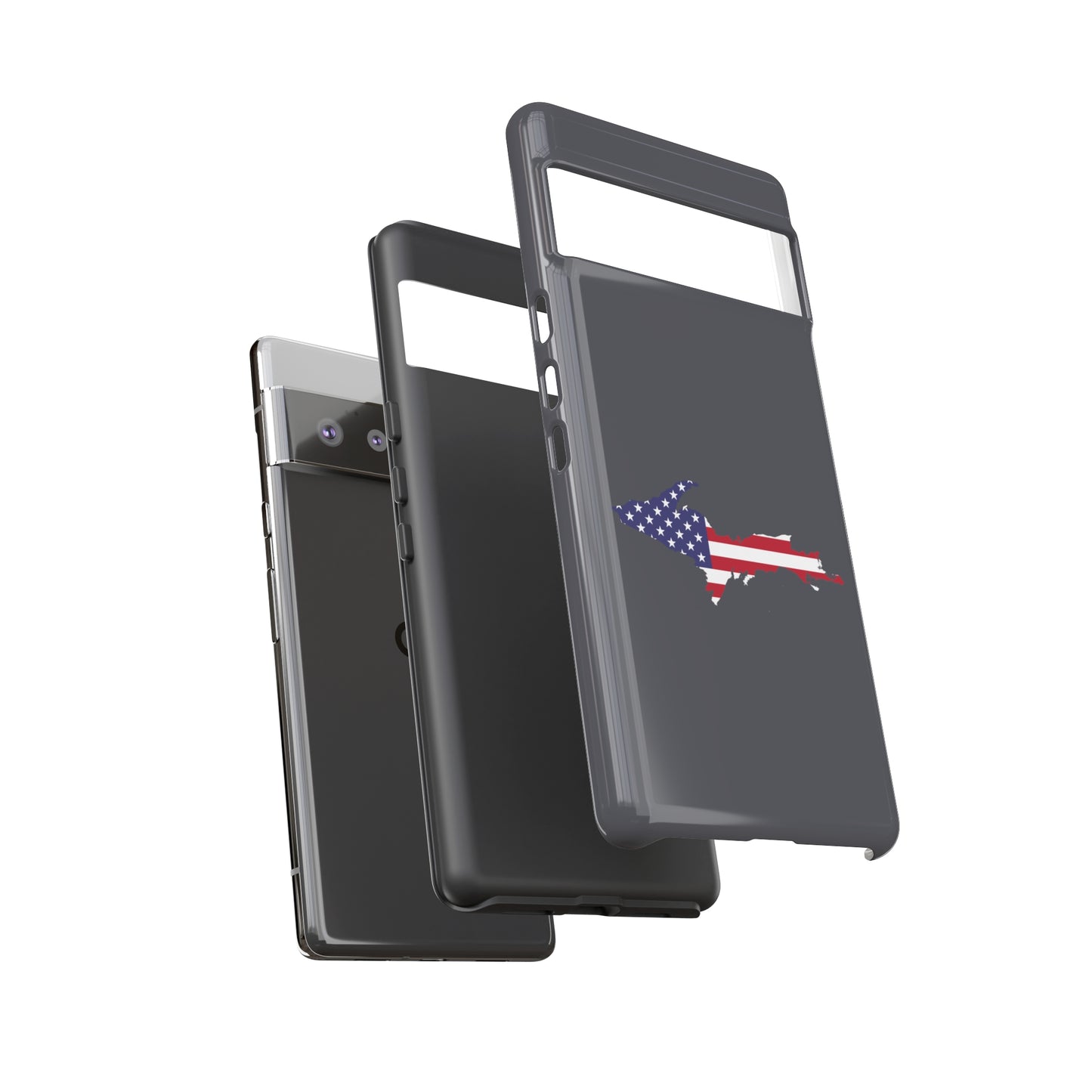 Michigan Upper Peninsula Tough Phone Case (Iron Ore Grey w/ UP USA Flag Outline) | Samsung & Pixel Android