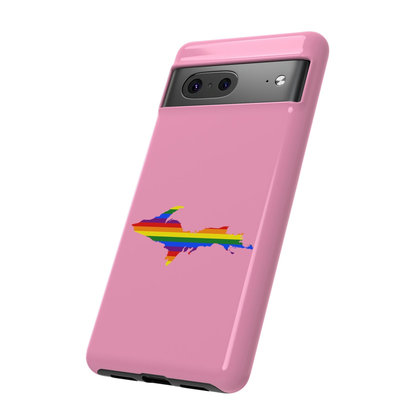 Michigan Upper Peninsula Tough Phone Case ('67 Caddie Pink w/ UP Pride Flag Outline) | Samsung & Pixel Android