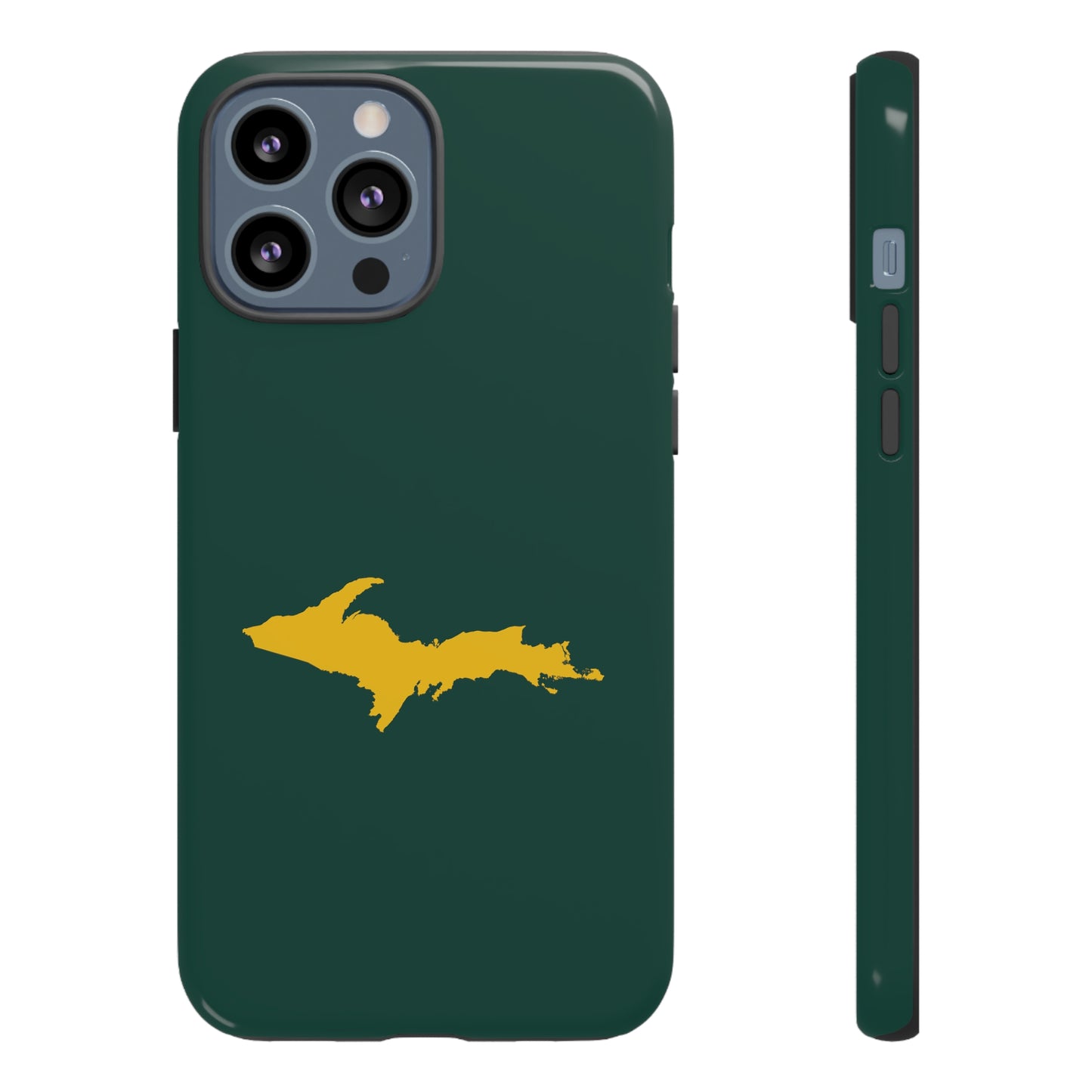 Michigan Upper Peninsula Tough Phone Case (Green w/ Gold UP Outline) | Apple iPhone