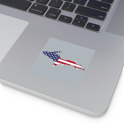 Michigan Upper Peninsula Square Sticker (Silver w/ UP USA Flag Outline) | Indoor/Outdoor