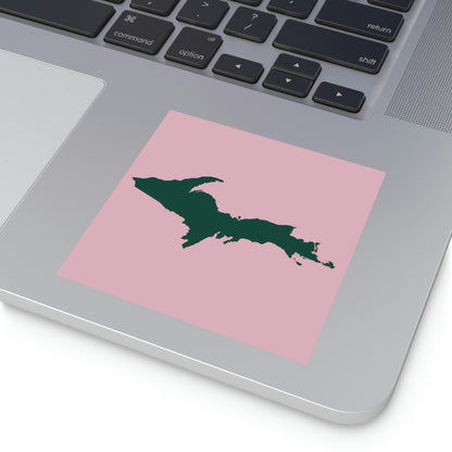 Michigan Upper Peninsula Square Sticker (Pink w/ Green UP Outline) | Indoor/Outdoor