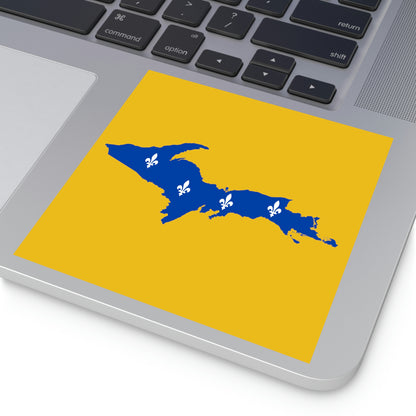Michigan Upper Peninsula Square Sticker (Gold w/ UP Quebec Flag Outline) | Indoor/Outdoor