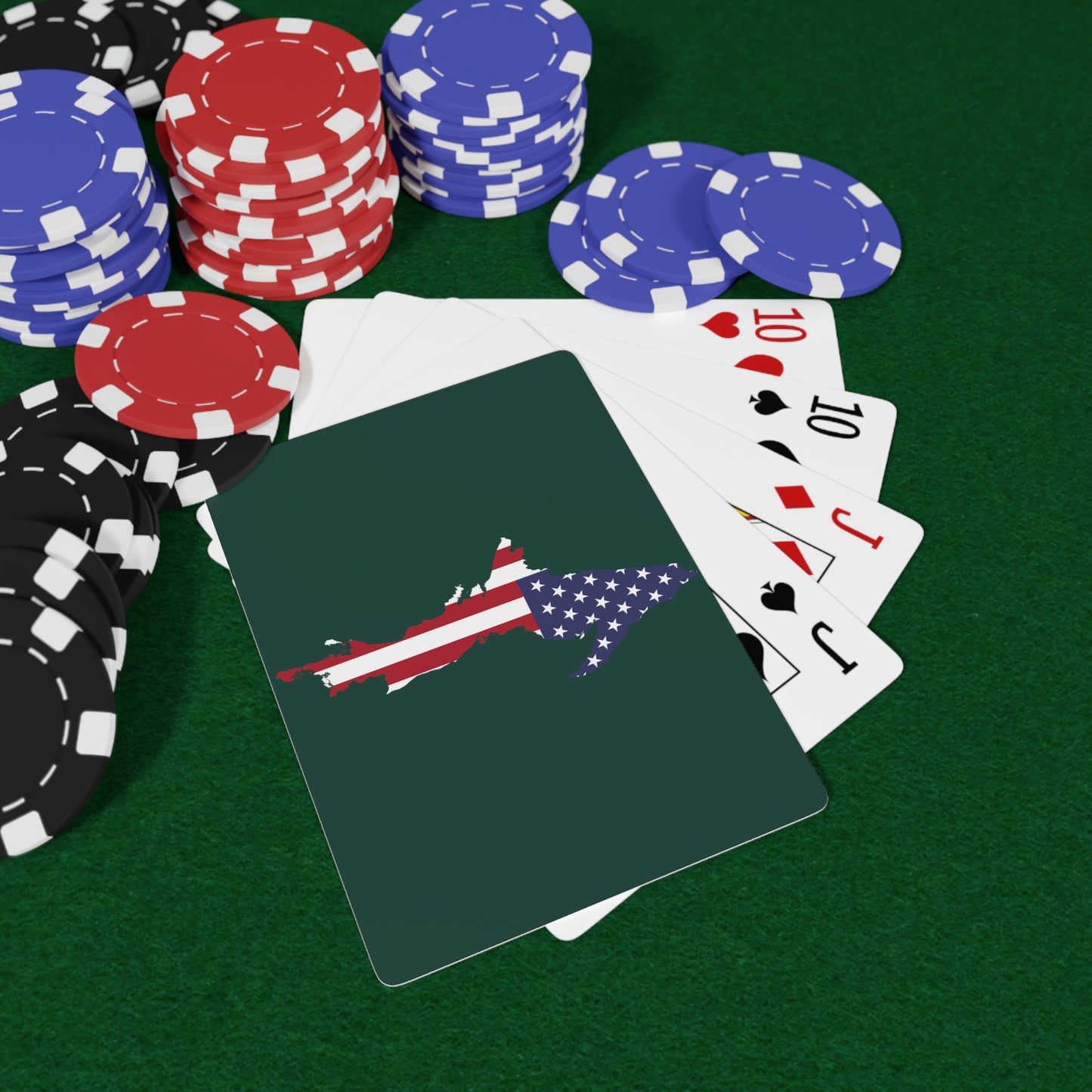 Michigan Upper Peninsula Poker Cards (Green w/ UP USA Flag Outline)