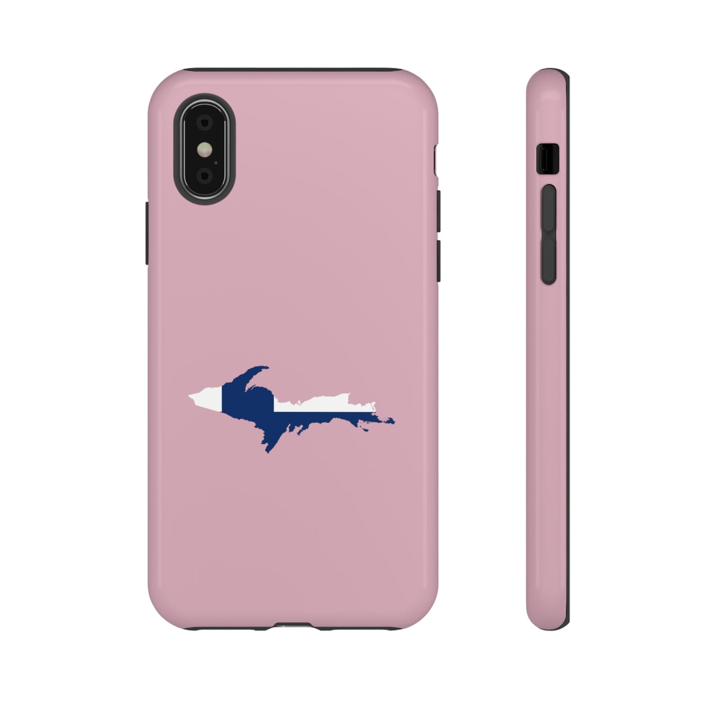 Michigan Upper Peninsula Tough Phone Case (Pink w/ UP Finland Flag Outline) | Apple iPhone