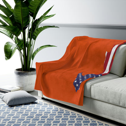 Michigan Upper Peninsula Plush Blanket (w/ UP USA Flag Outline) | Maple Leaf Orange