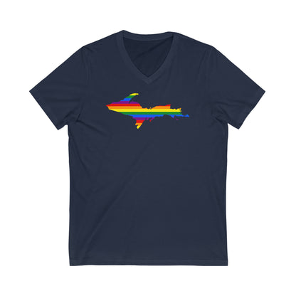 Michigan Upper Peninsula T-Shirt (w/ UP Pride Flag Outline) | Unisex V-Neck